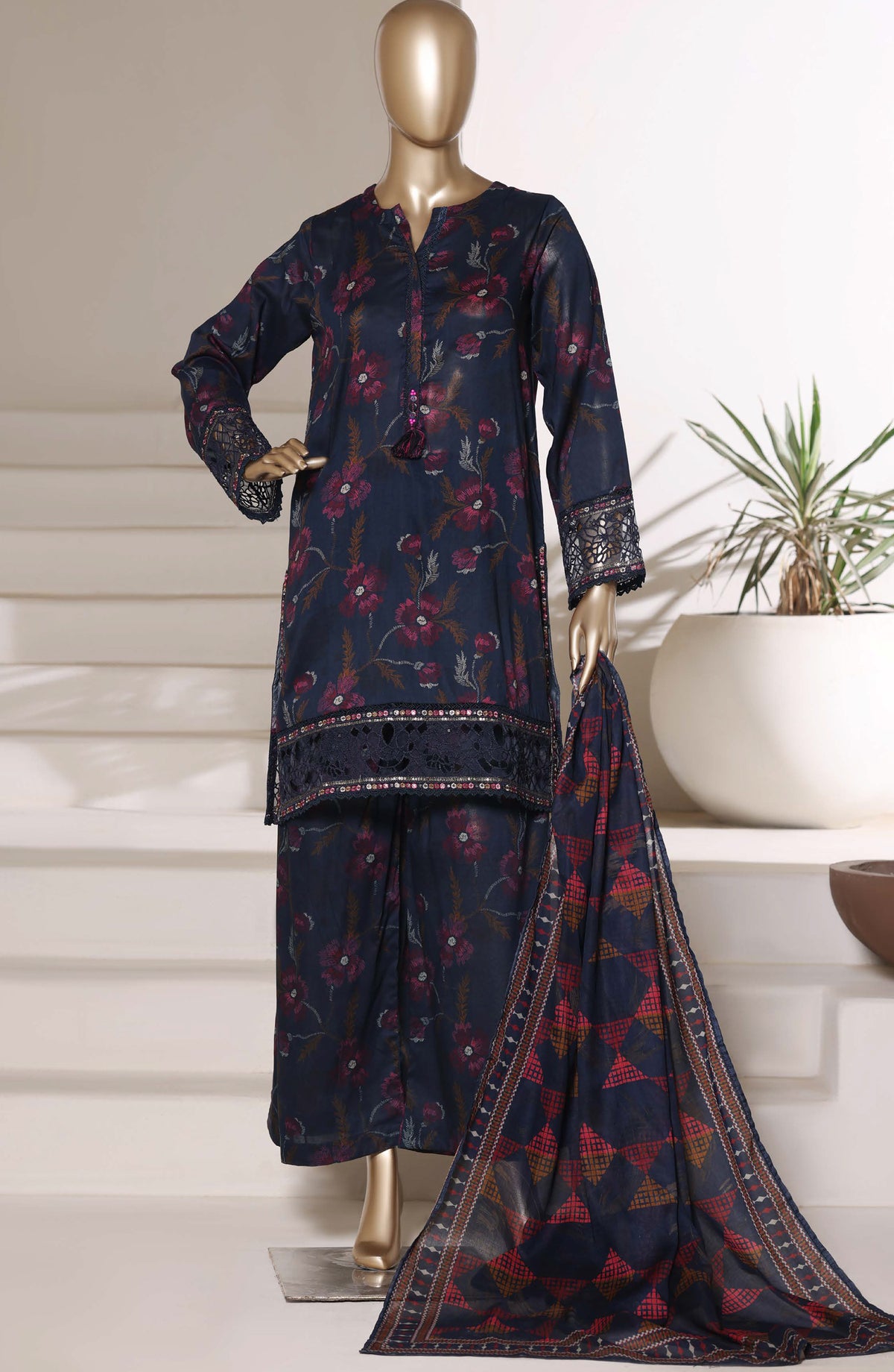Malika by Sadabahar Embroidered Stitched 3 Piece Suit - Design-05 - SBD26TVE - Blue - Festive Collection