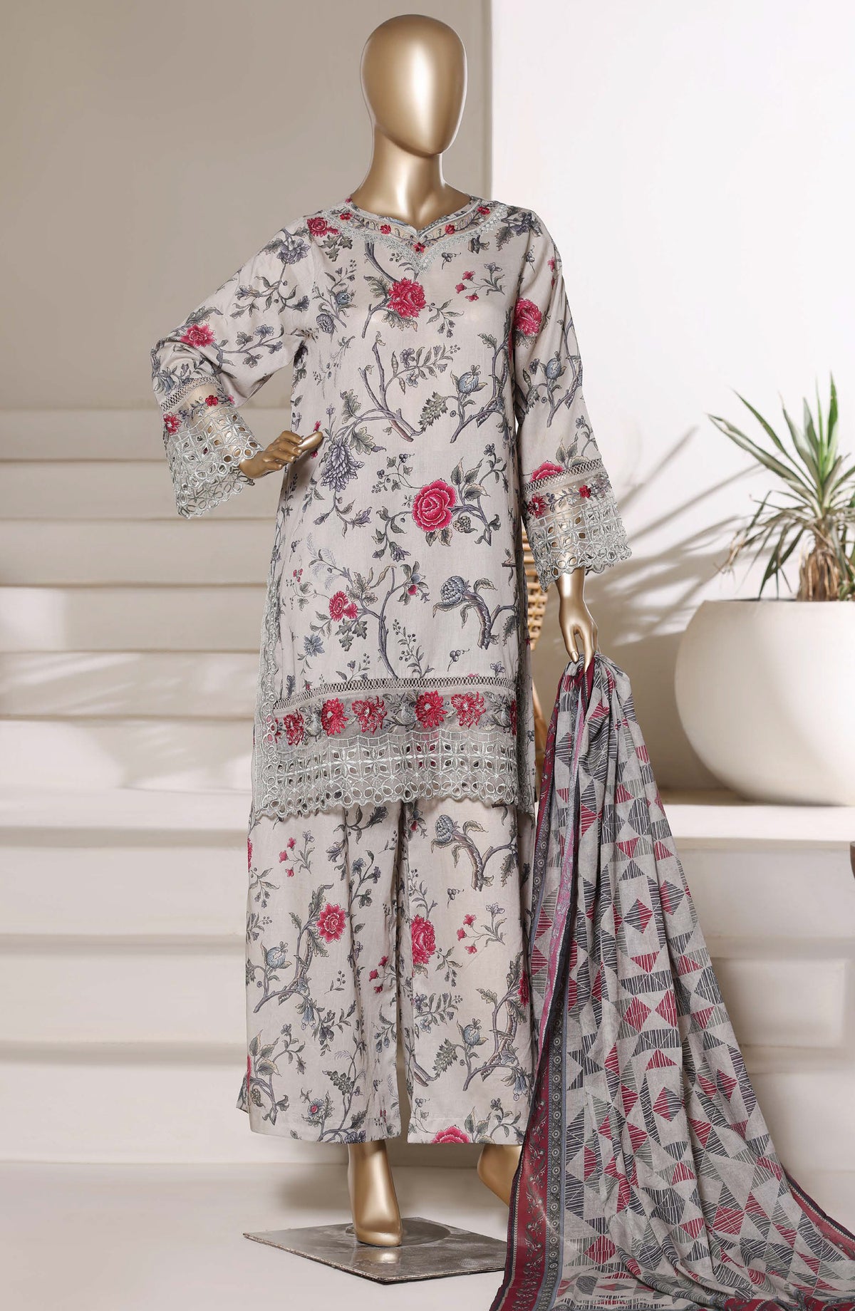 Malika by Sadabahar Embroidered Stitched 3 Piece Suit - Design-04 - SBD26TVE - Grey - Festive Collection
