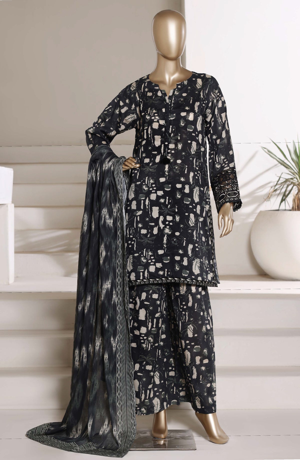 Malika by Sadabahar Embroidered Stitched 3 Piece Suit - Design-01 - SBD26TVE - Black - Festive Collection