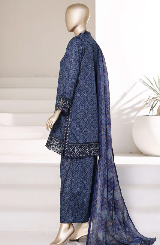 Malika by Sadabahar Embroidered Lawn Stitched 3 Piece Suit - D-06 - SBD26MLKA - Blue - Festive Collection