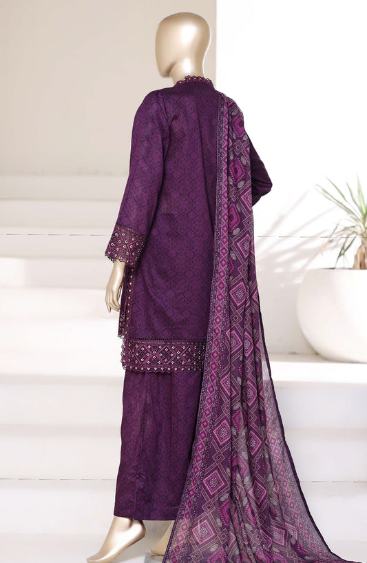 Malika by Sadabahar Embroidered Lawn Stitched 3 Piece Suit - D-05 - SBD26MLKA - Purple - Festive Collection