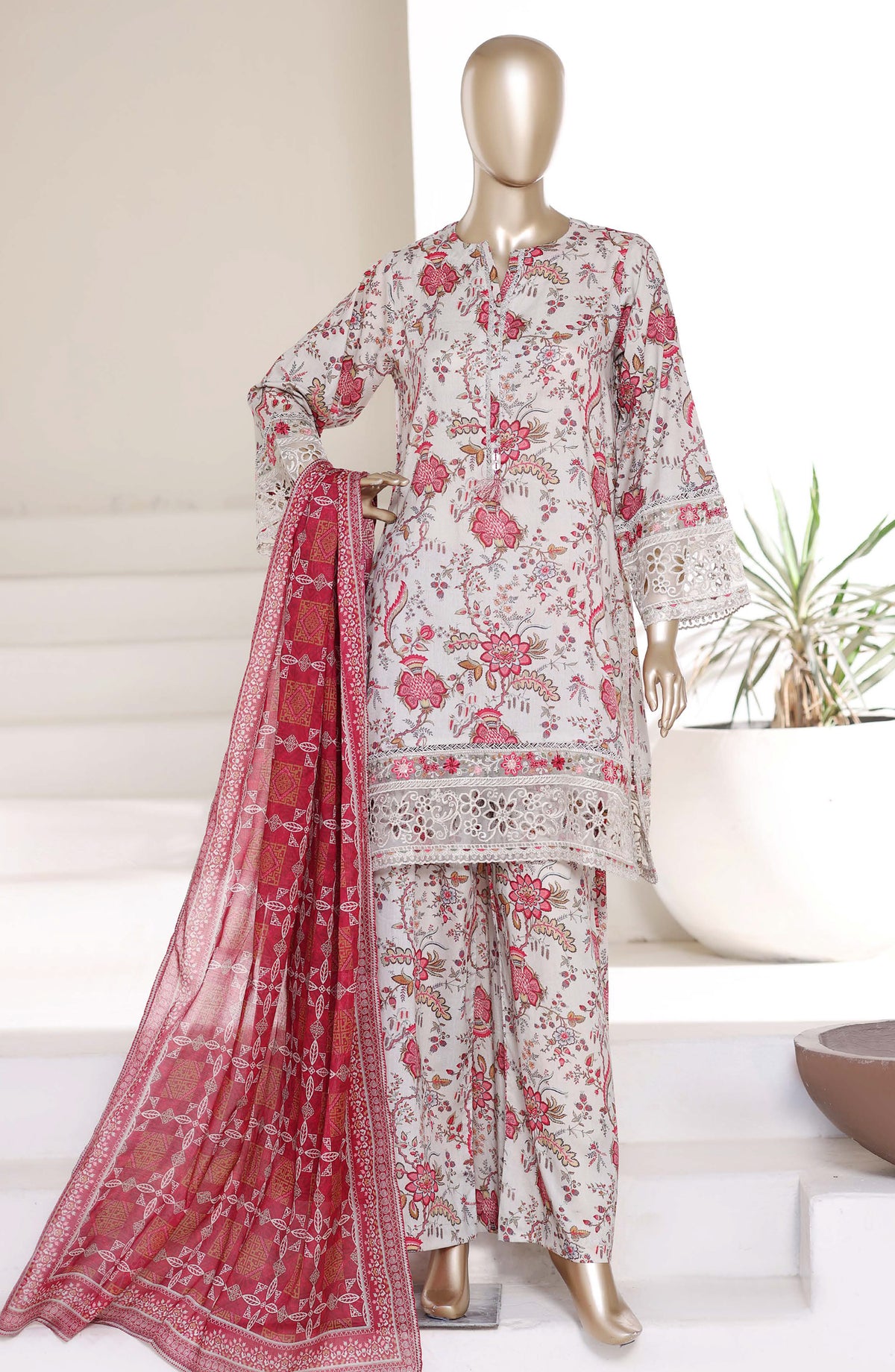 Malika by Sadabahar Embroidered Lawn Stitched 3 Piece Suit - D-04 - SBD26MLKA - Pink - Festive Collection