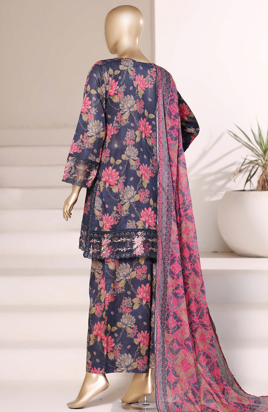 Malika by Sadabahar Embroidered Lawn Stitched 3 Piece Suit - D-03 - SBD26MLKA - Blue - Festive Collection