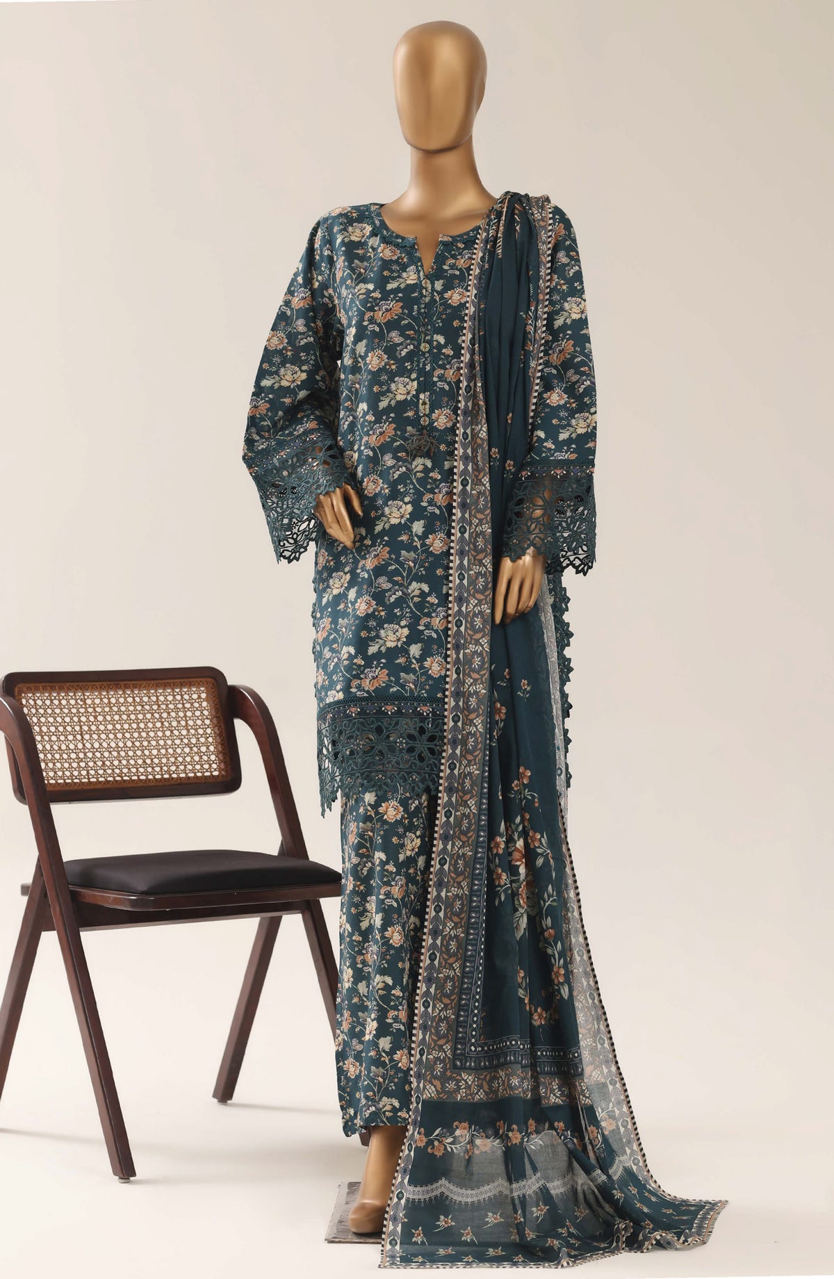 Malika by Sadabahar Embroidered Lawn Stitched 3 Piece Suit - D-03 - SBD26THR - Green - Festive Collection