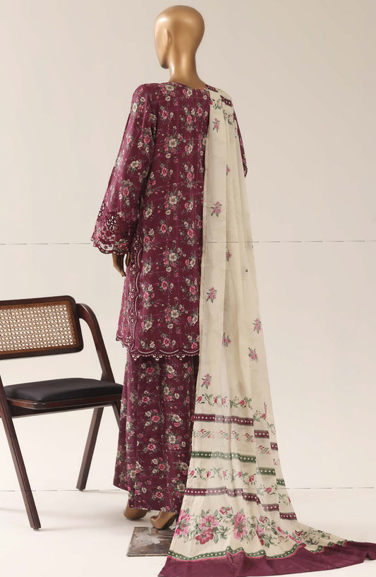 Malika by Sadabahar Embroidered Lawn Stitched 3 Piece Suit - D-02 - SBD26THR - Maroon - Festive Collection