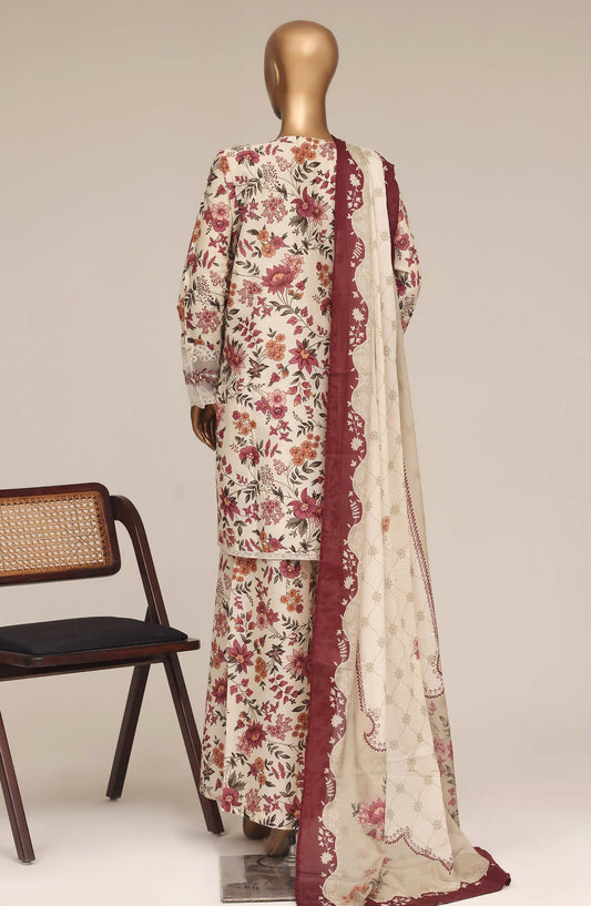 Malika by Sadabahar Embroidered Lawn Stitched 3 Piece Suit - D-06 - SBD26MFR - Maroon - Festive Collection
