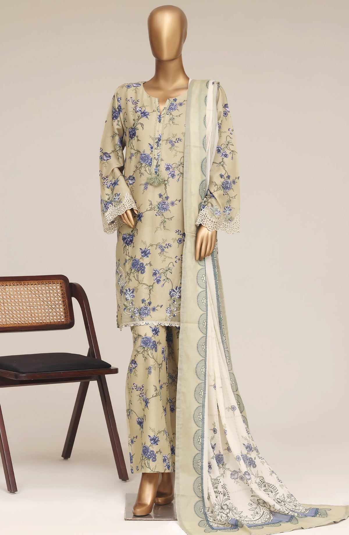 Malika by Sadabahar Embroidered Lawn Stitched 3 Piece Suit - D-05 - SBD26MFR - Green - Festive Collection