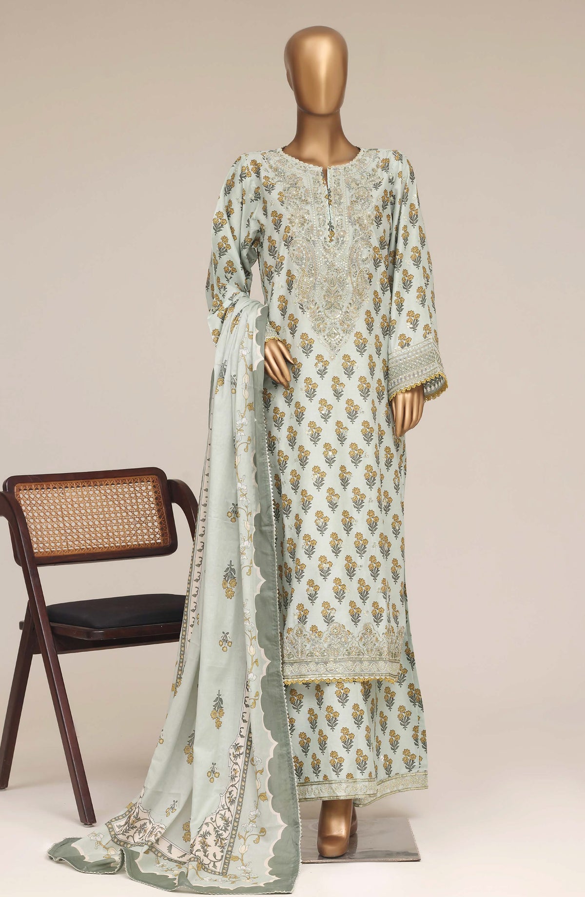 Malika by Sadabahar Embroidered Lawn Stitched 3 Piece Suit - D-02 - SBD26MFR - Green - Festive Collection