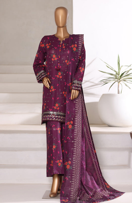 Malika by Sadabahar Embroidered Khaddar Stitched 3 Piece Suit - Design-07 - SBD252KA - Purple - Winter Collection