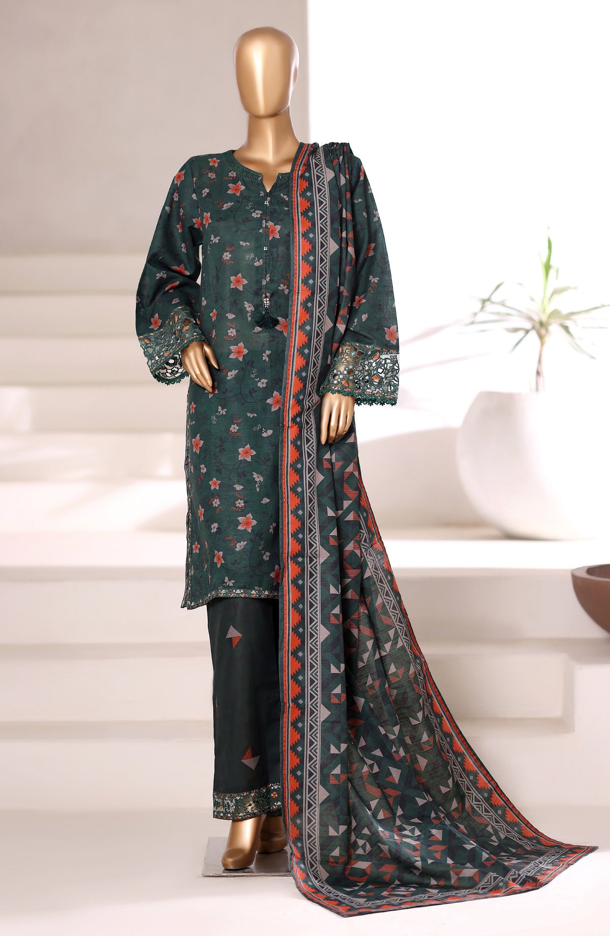 Malika by Sadabahar Embroidered Khaddar Stitched 3 Piece Suit - Design-06 - SBD252KA - Green - Winter Collection