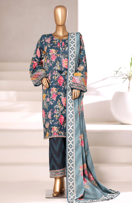 Malika by Sadabahar Embroidered Khaddar Stitched 3 Piece Suit - Design-04 - SBD252KA - Blue - Winter Collection