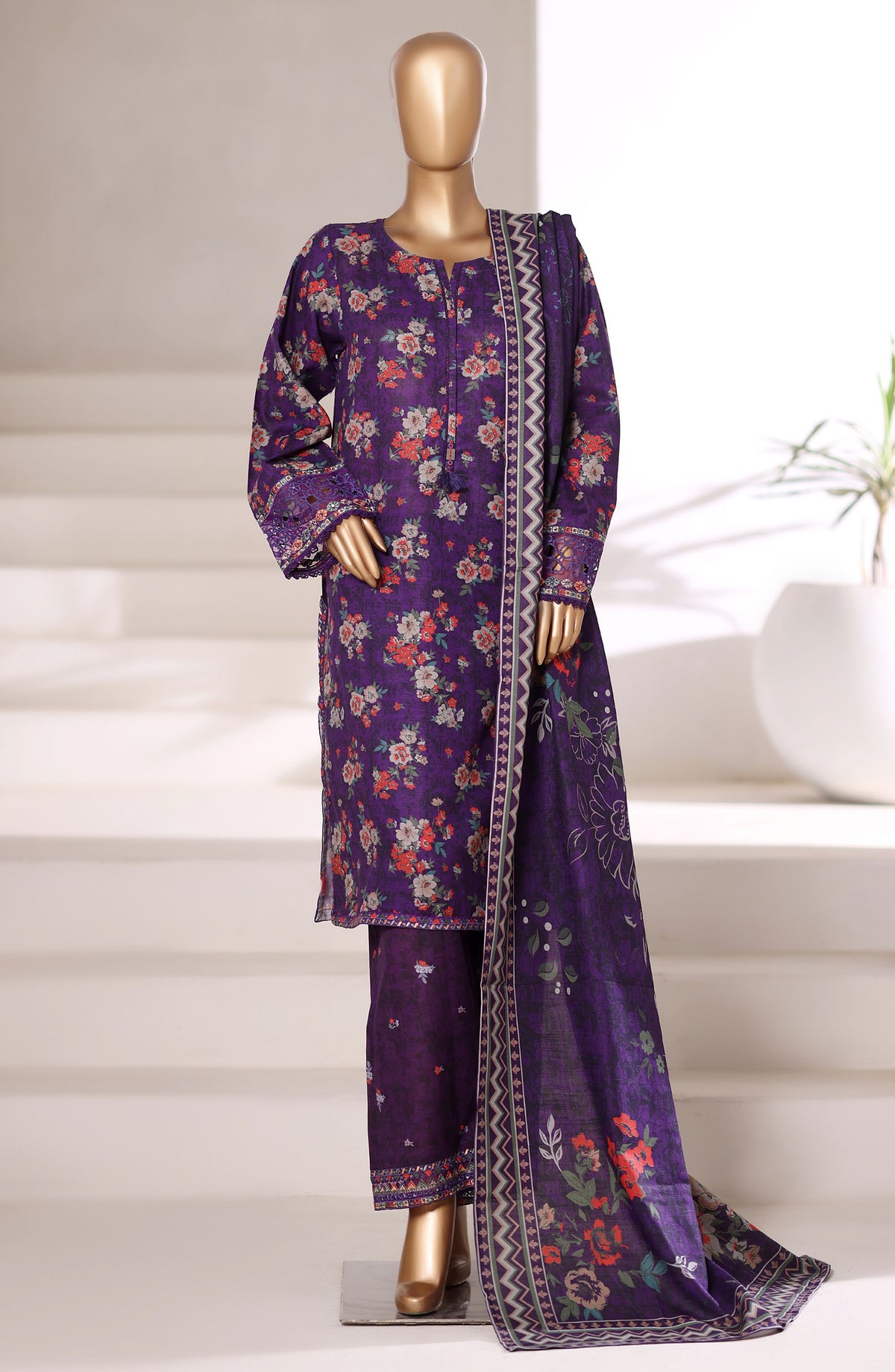 Malika by Sadabahar Embroidered Khaddar Stitched 3 Piece Suit - Design-03 - SBD252KA - Purple - Winter Collection