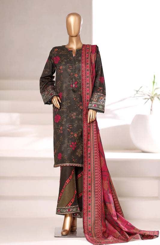 Malika by Sadabahar Embroidered Khaddar Stitched 3 Piece Suit - Design-02 - SBD252KA - Brown - Winter Collection