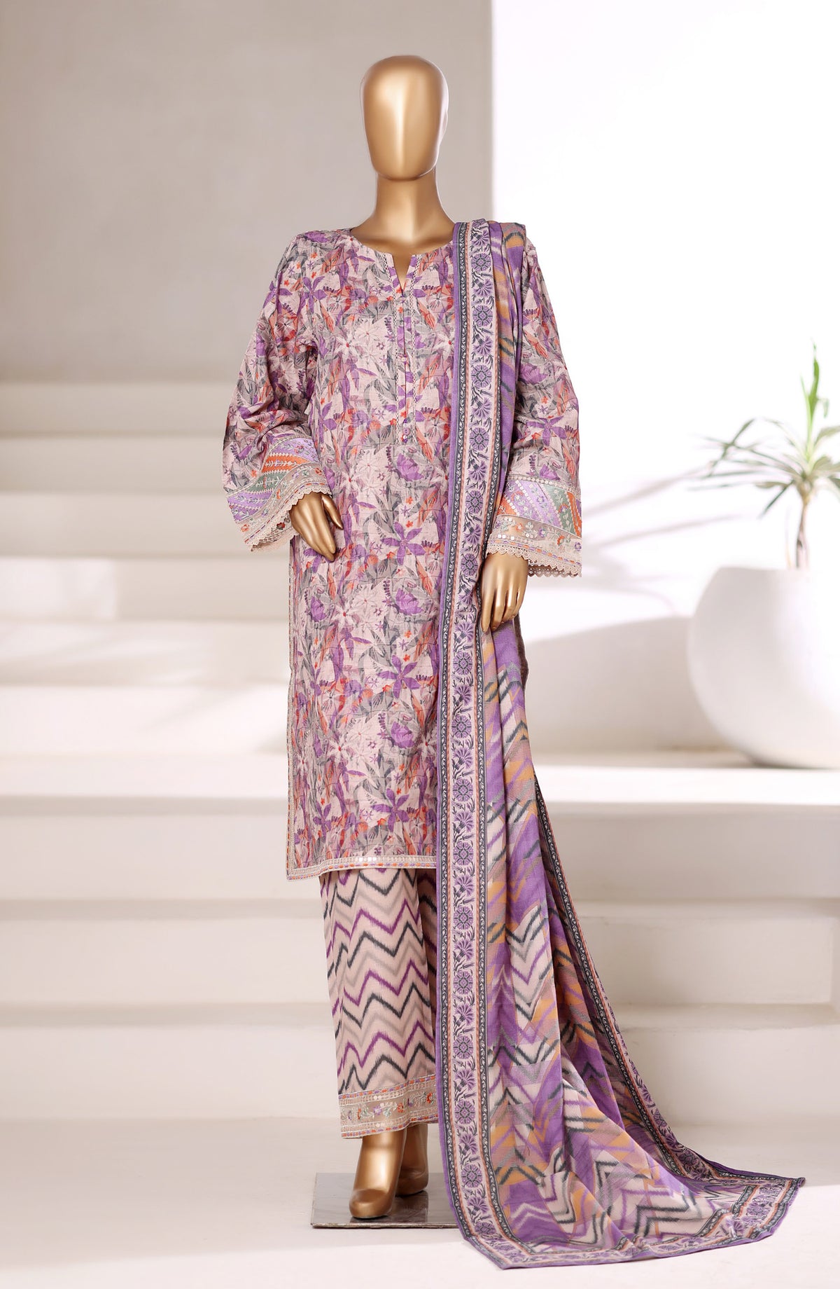 Malika by Sadabahar Embroidered Khaddar Stitched 3 Piece Suit - Design-01 - SBD252KA - Purple - Winter Collection