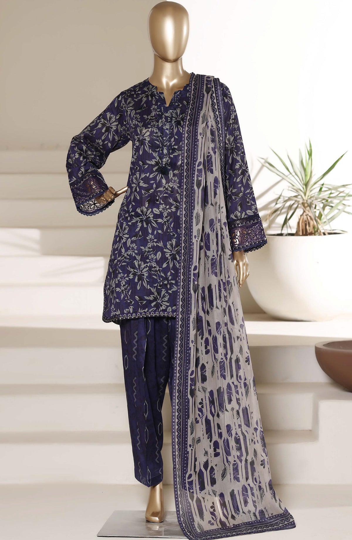 Malika by Sadabahar Embroidered Stitched 3 Piece Suit - Design-08 - SBD26SUI - Blue - Summer Collection