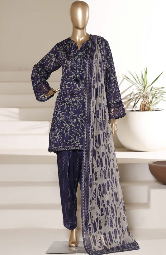 Malika by Sadabahar Embroidered Stitched 3 Piece Suit - Design-08 - SBD26SUI - Blue - Summer Collection