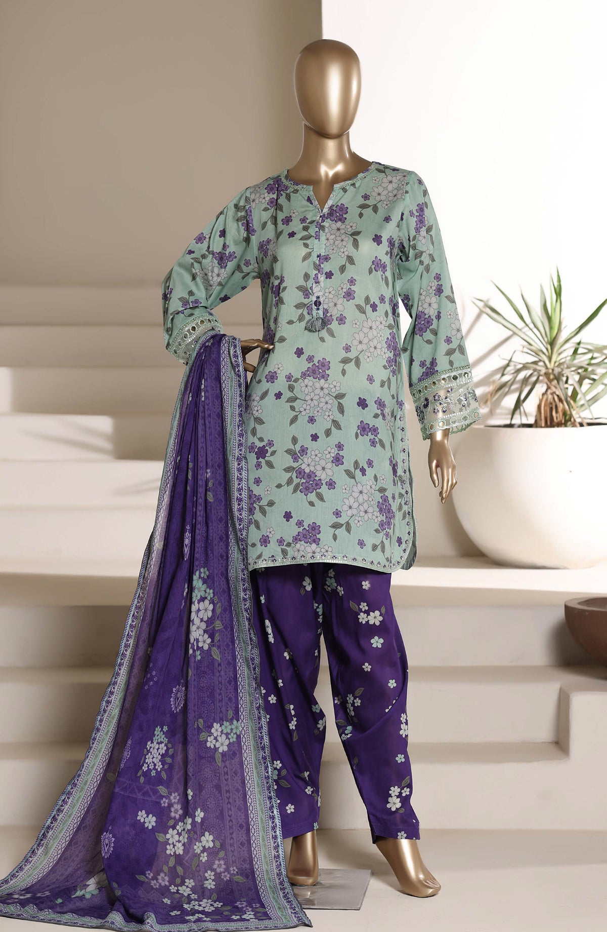 Malika by Sadabahar Embroidered Stitched 3 Piece Suit - Design-07 - SBD26SUI - Green - Summer Collection