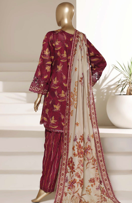Malika by Sadabahar Embroidered Stitched 3 Piece Suit - Design-06 - SBD26SUI - Maroon - Summer Collection