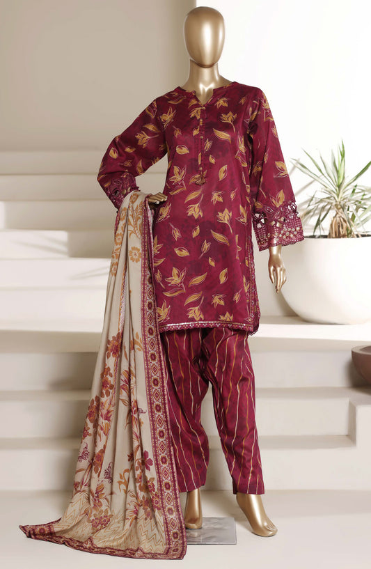 Malika by Sadabahar Embroidered Stitched 3 Piece Suit - Design-06 - SBD26SUI - Maroon - Summer Collection