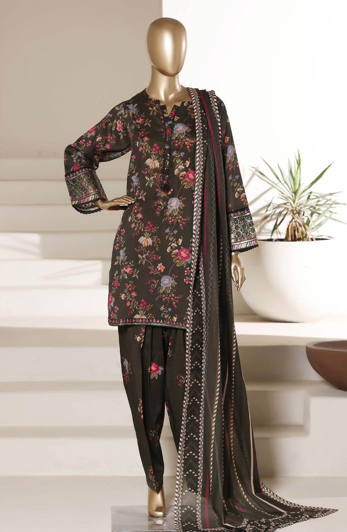 Malika by Sadabahar Embroidered Stitched 3 Piece Suit - Design-04 - SBD26SUI - Black - Summer Collection