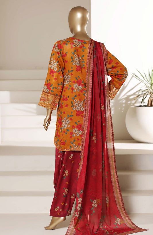 Malika by Sadabahar Embroidered Stitched 3 Piece Suit - Design-02 - SBD26SUI - Orange - Summer Collection