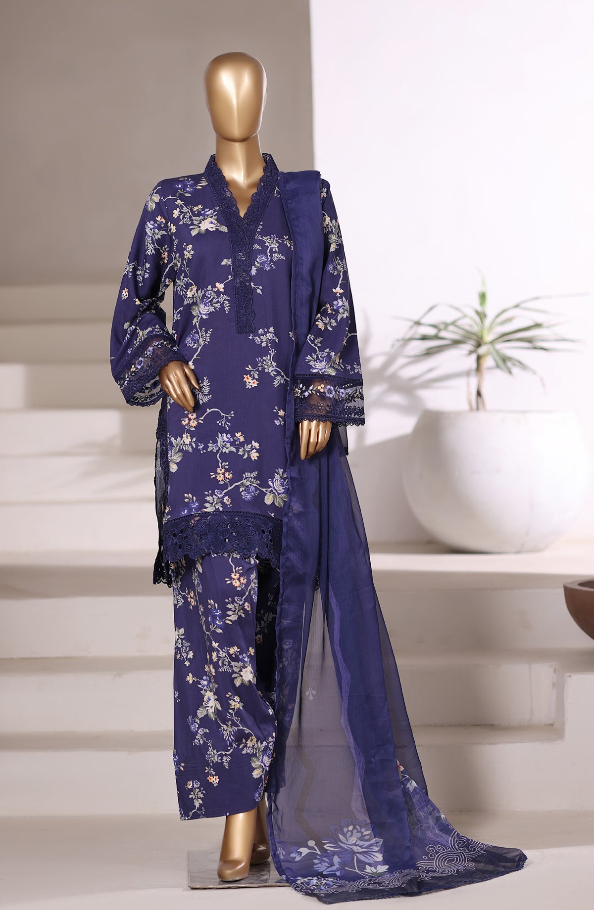 Malika by Sadabahar Embroidered Viscose Stitched 3 Piece Suit - D-04 - SBD25VFR - Blue - Winter Collection