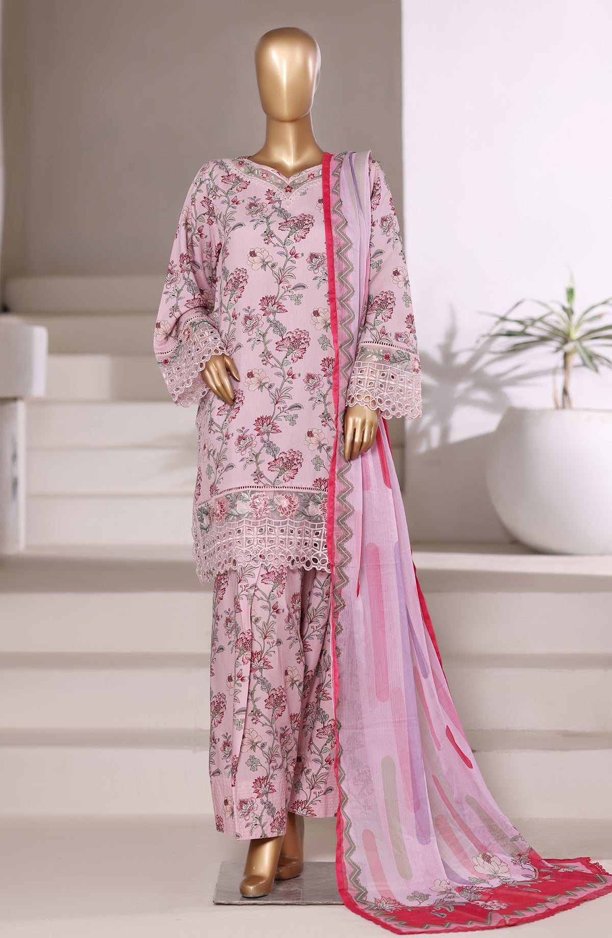 Malika by Sadabahar Embroidered Viscose Stitched 3 Piece Suit - D-01 - SBD25VFR - Pink - Winter Collection