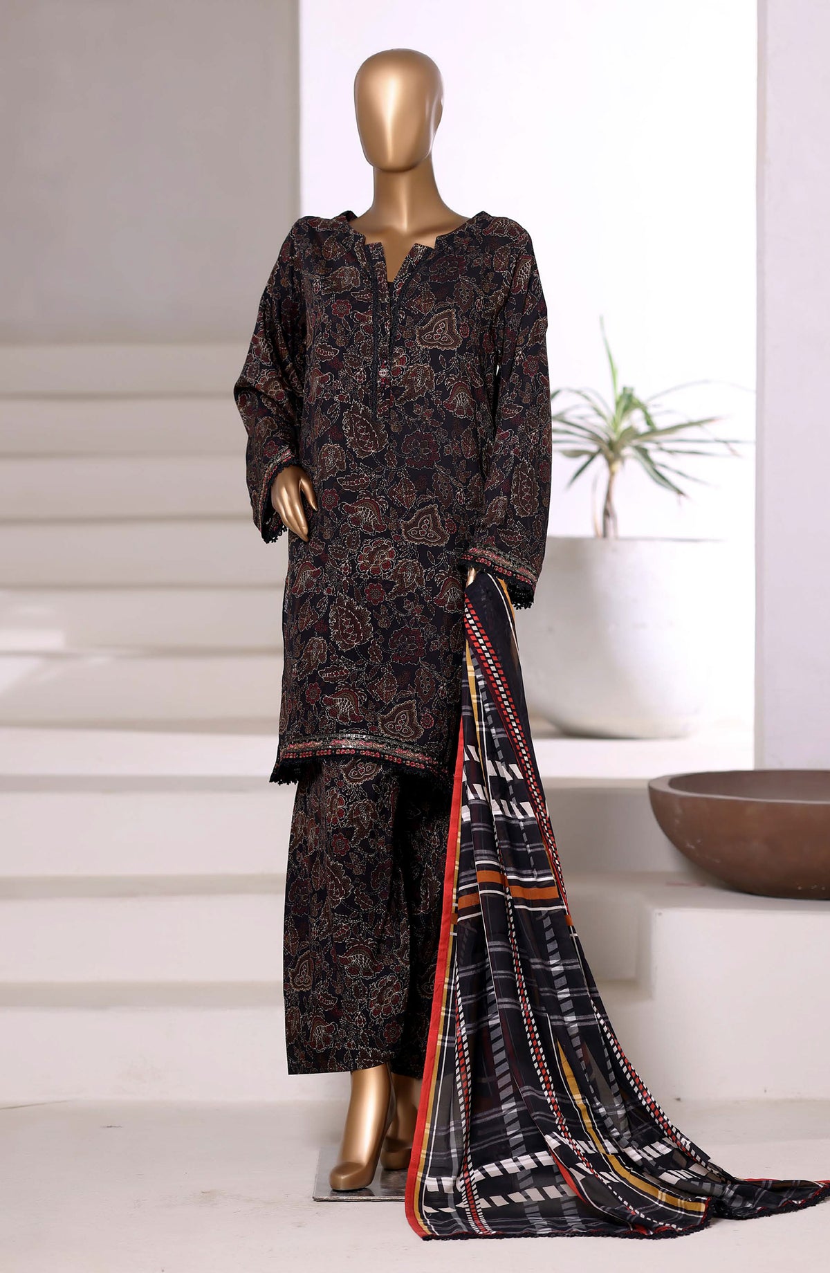 Malika by Sadabahar Embroidered Viscose Stitched 3 Piece Suit - D-06 - SBD25VSHI - Black - Winter Collection