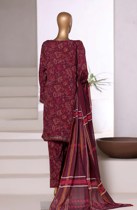 Malika by Sadabahar Embroidered Viscose Stitched 3 Piece Suit - D-04 - SBD25VSHI - Maroon - Winter Collection
