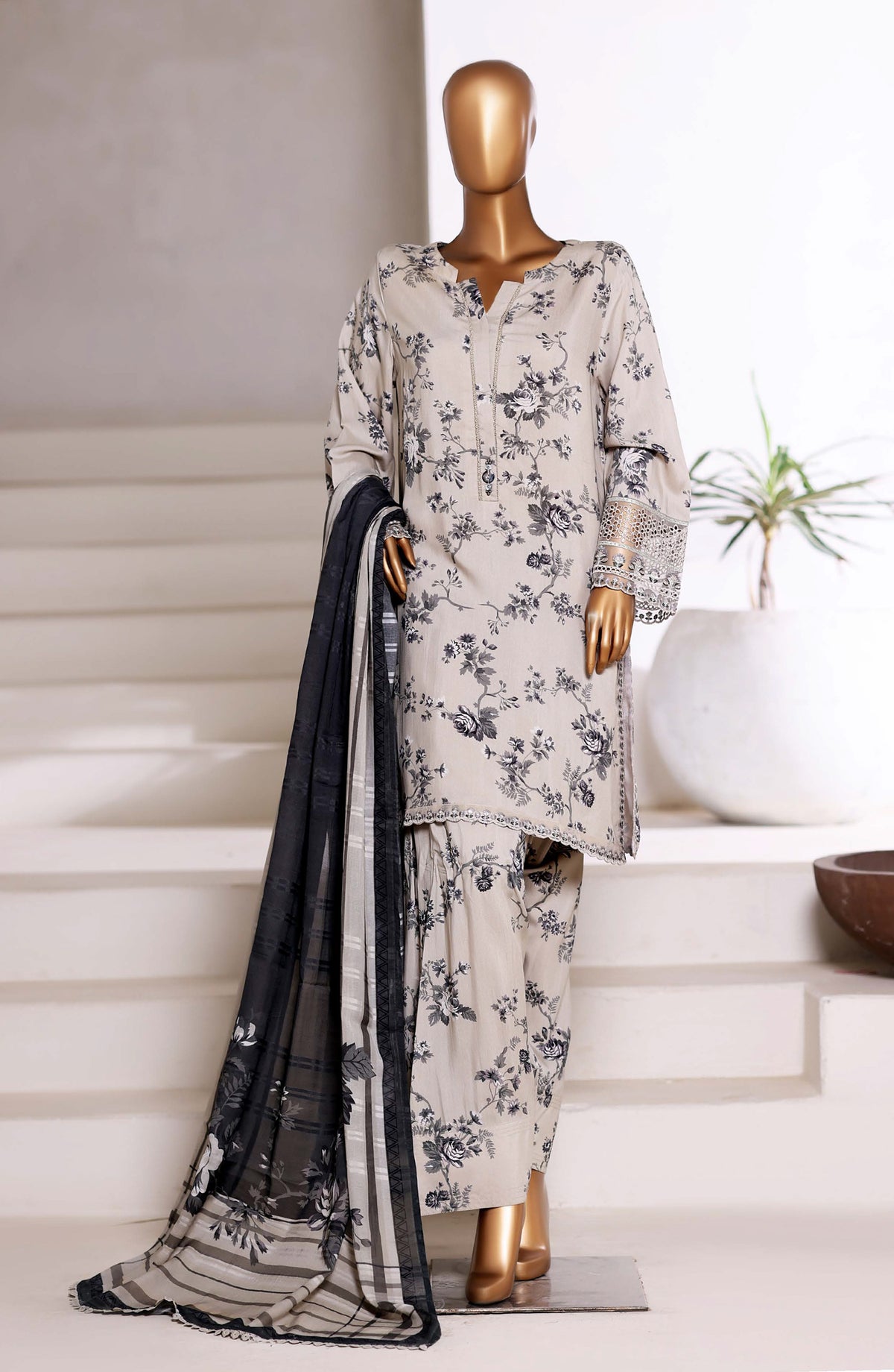Malika by Sadabahar Embroidered Viscose Stitched 3 Piece Suit - D-01 - SBD25VSHI - Grey - Winter Collection