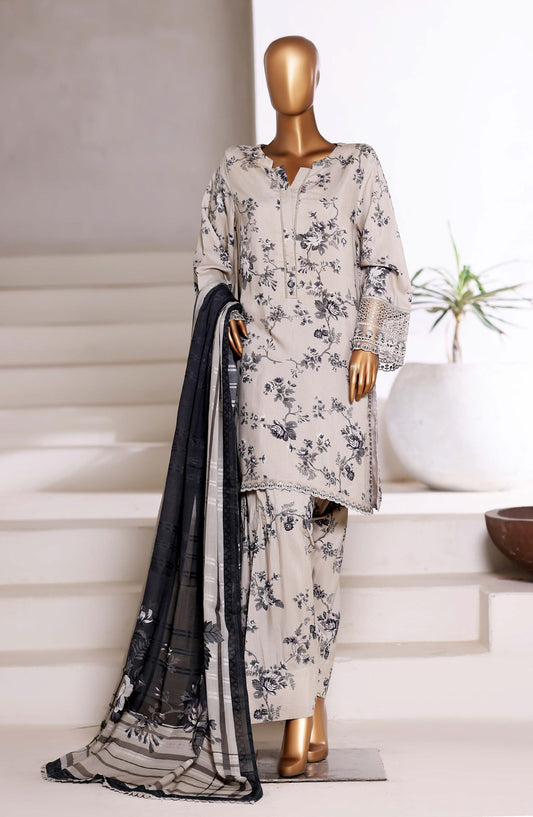 Malika by Sadabahar Embroidered Viscose Stitched 3 Piece Suit - D-01 - SBD25VSHI - Grey - Winter Collection