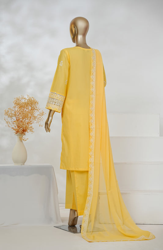 Manahyl by Amna Khadija Embroidered Cambric Cotton Stitched 3 Piece Suit - AKMS-01 - AM26AMHL - Yellow - Eid Collection