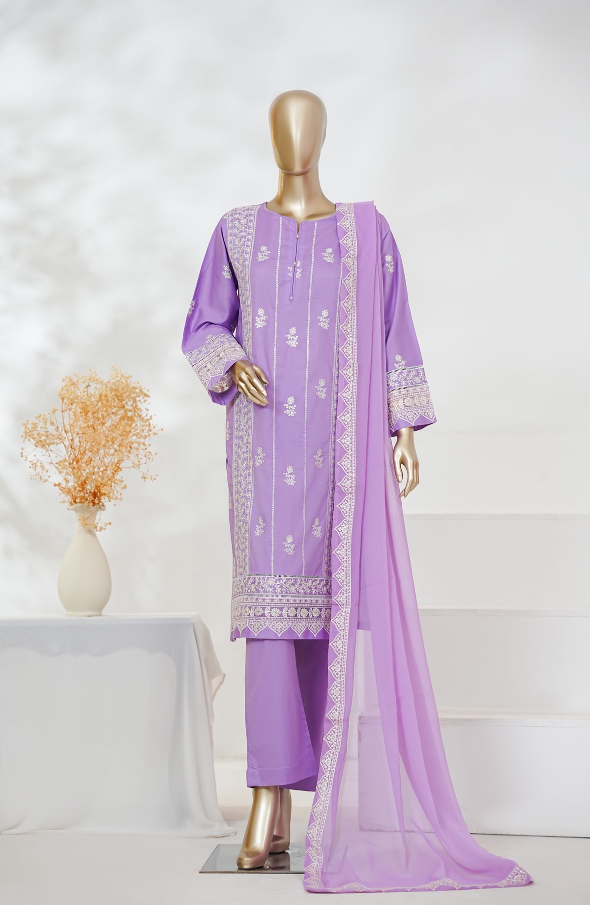 Manahyl by Amna Khadija Embroidered Cambric Cotton Stitched 3 Piece Suit - AKMS-02 - AM26AMHL - Purple - Eid Collection