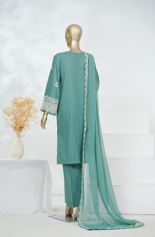 Manahyl by Amna Khadija Embroidered Cambric Cotton Stitched 3 Piece Suit - AKMS-04 - AM26AMHL - Sea Green - Eid Collection