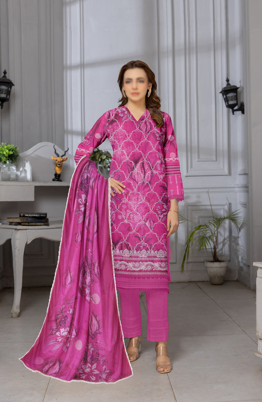 Mannat by Al Karim Embroidered Lawn Unstitched 3 Piece Suit - D-08 - AK26MNT - Pink - Summer Collection