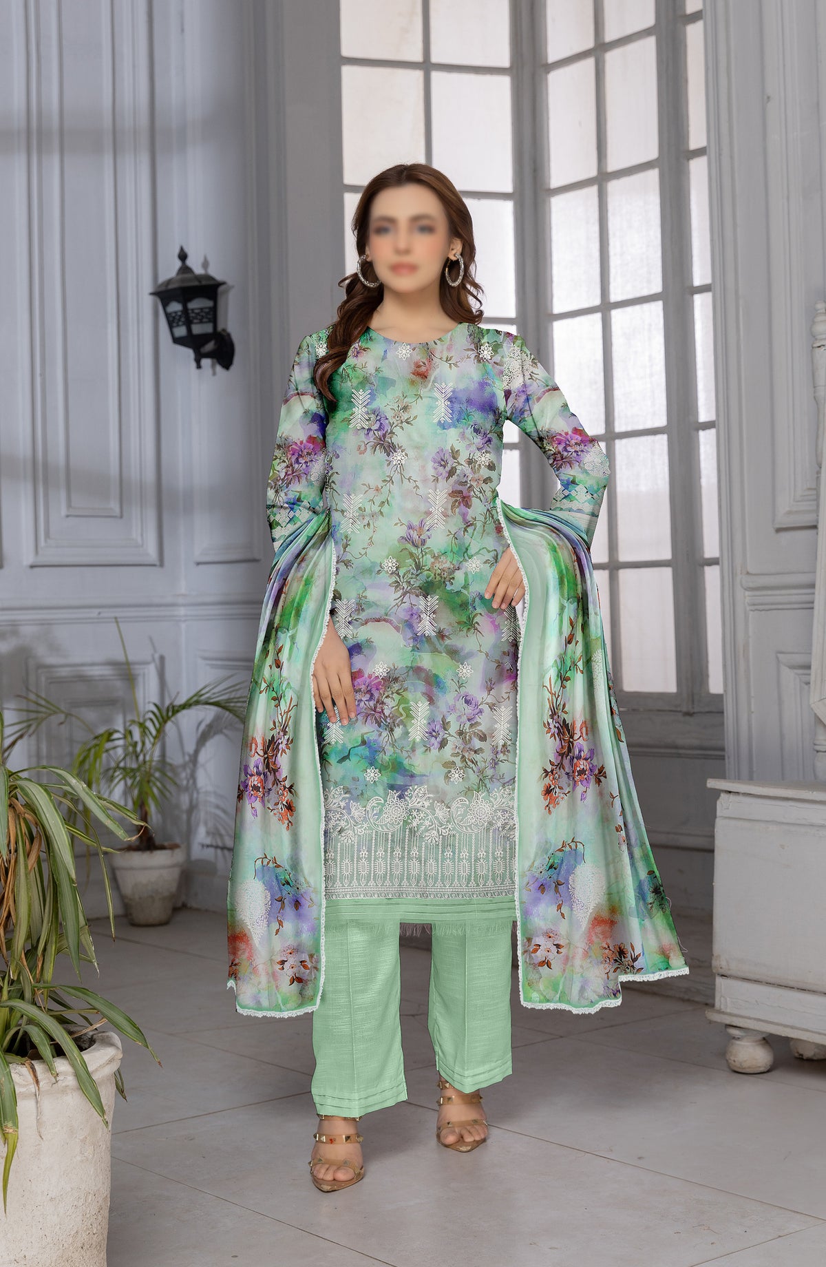 Mannat by Al Karim Embroidered Lawn Unstitched 3 Piece Suit - D-07 - AK26MNT - Green - Summer Collection