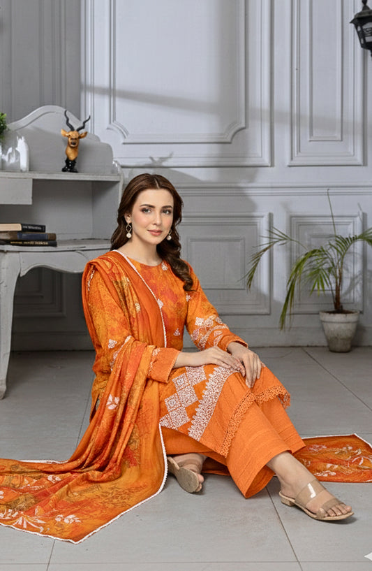 Mannat by Al Karim Embroidered Lawn Unstitched 3 Piece Suit - D-06 - AK26MNT - Orange - Summer Collection