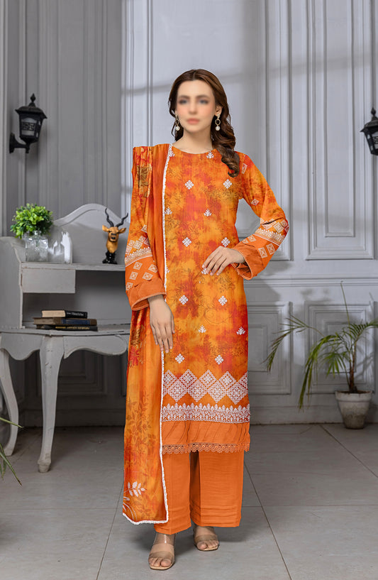 Mannat by Al Karim Embroidered Lawn Unstitched 3 Piece Suit - D-06 - AK26MNT - Orange - Summer Collection