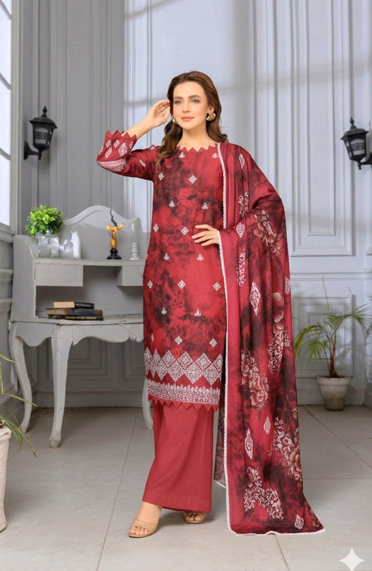 Mannat by Al Karim Embroidered Lawn Unstitched 3 Piece Suit - D-05 - AK26MNT - Red - Summer Collection
