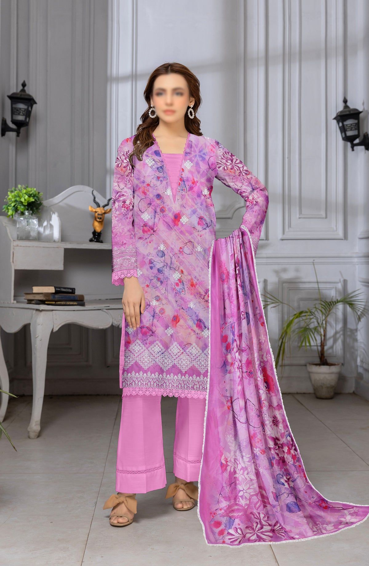 Mannat by Al Karim Embroidered Lawn Unstitched 3 Piece Suit - D-04 - AK26MNT - Purple - Summer Collection