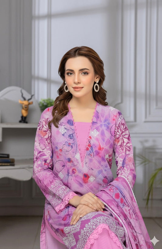 Mannat by Al Karim Embroidered Lawn Unstitched 3 Piece Suit - D-04 - AK26MNT - Purple - Summer Collection