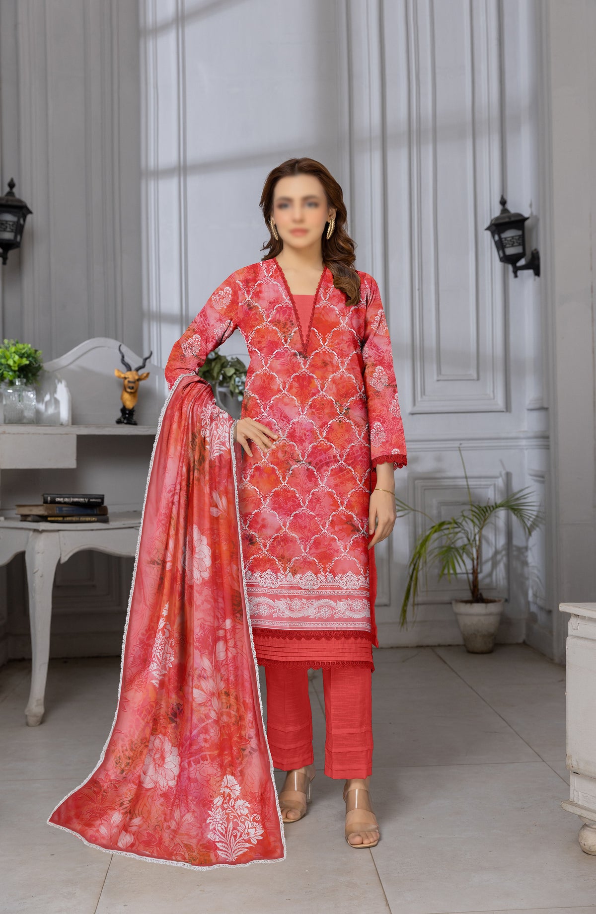 Mannat by Al Karim Embroidered Lawn Unstitched 3 Piece Suit - D-03 - AK26MNT - Orange - Summer Collection