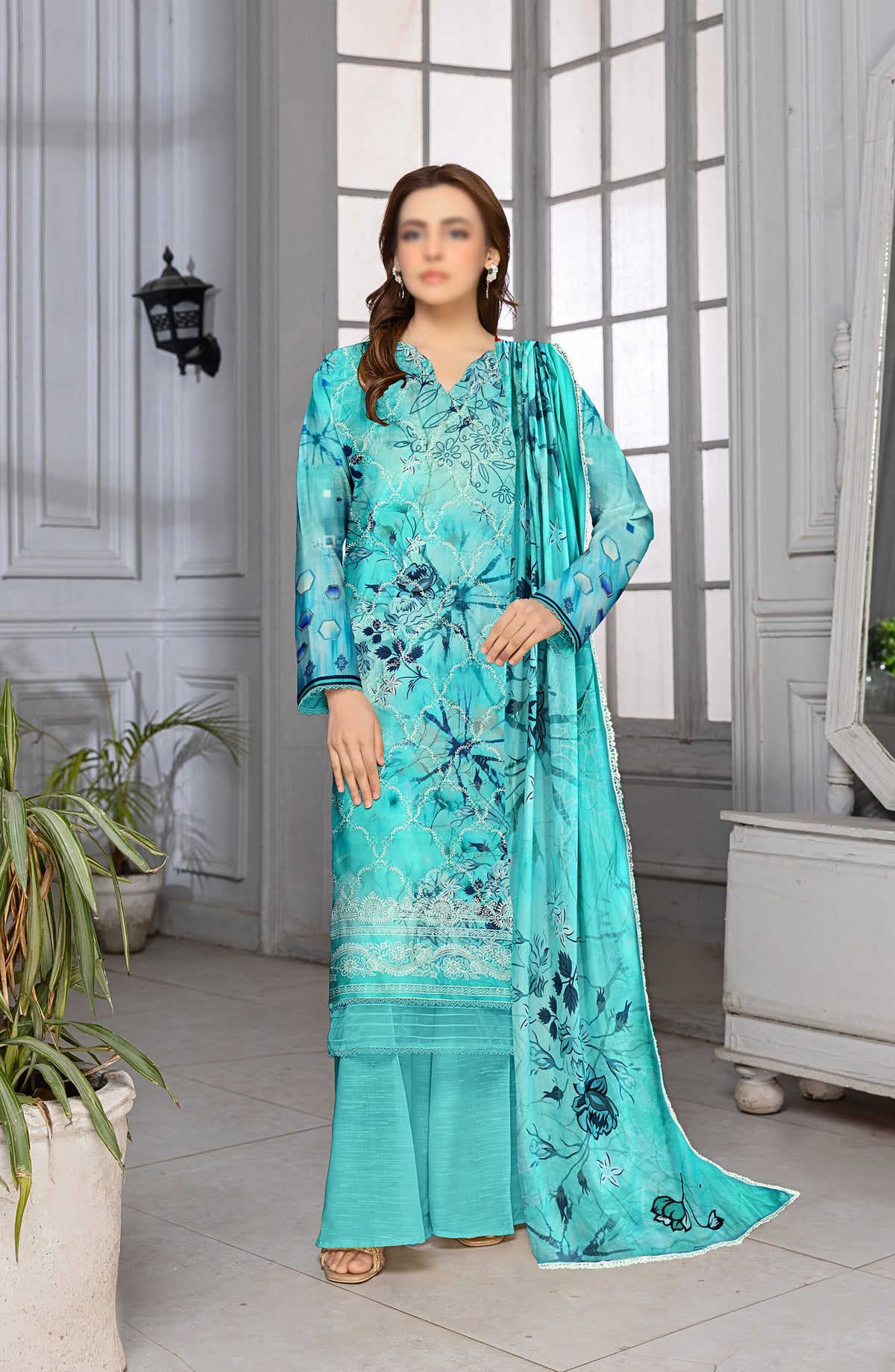 Mannat by Al Karim Embroidered Lawn Unstitched 3 Piece Suit - D-02 - AK26MNT - Blue - Summer Collection