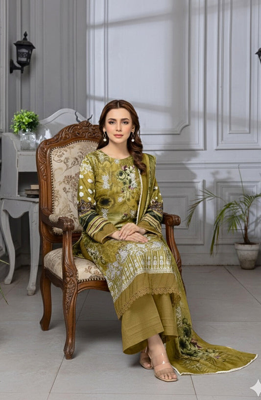 Mannat by Al Karim Embroidered Lawn Unstitched 3 Piece Suit - D-01 - AK26MNT - Green - Summer Collection