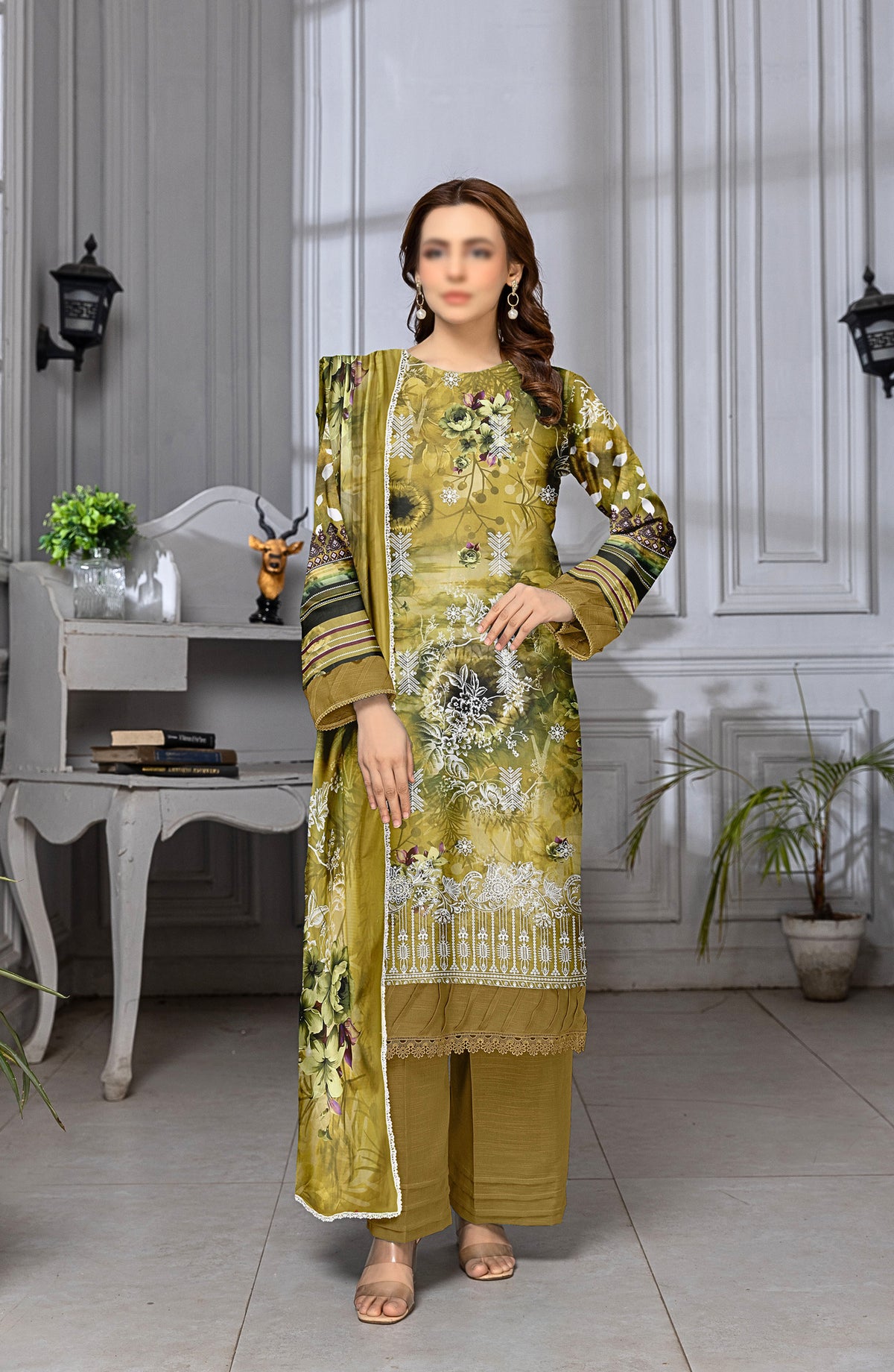 Mannat by Al Karim Embroidered Lawn Unstitched 3 Piece Suit - D-01 - AK26MNT - Green - Summer Collection