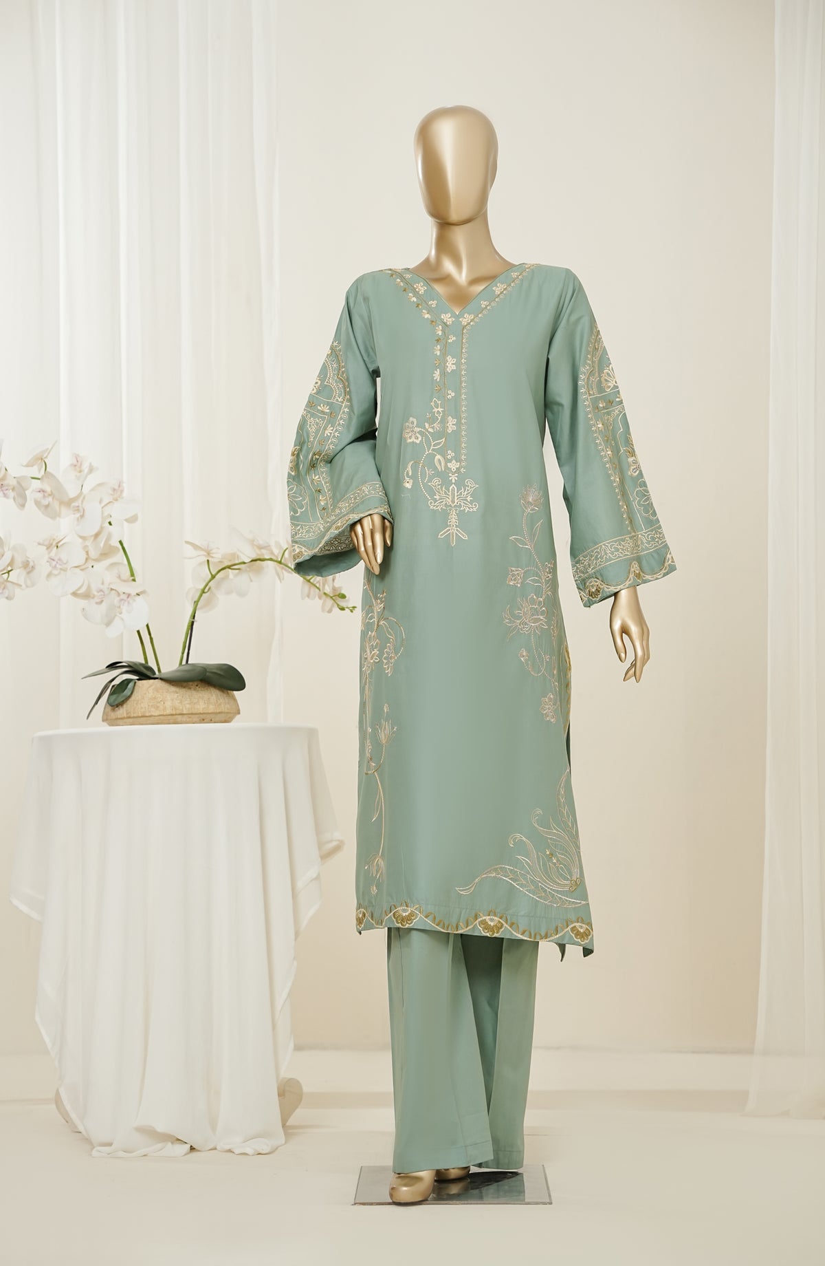Mano Momal by Amna Khadija Embroidered Cotton Lawn Stitched 2 Piece Suit - AKMM-06 - AM26OLM - Green - Summer Collection
