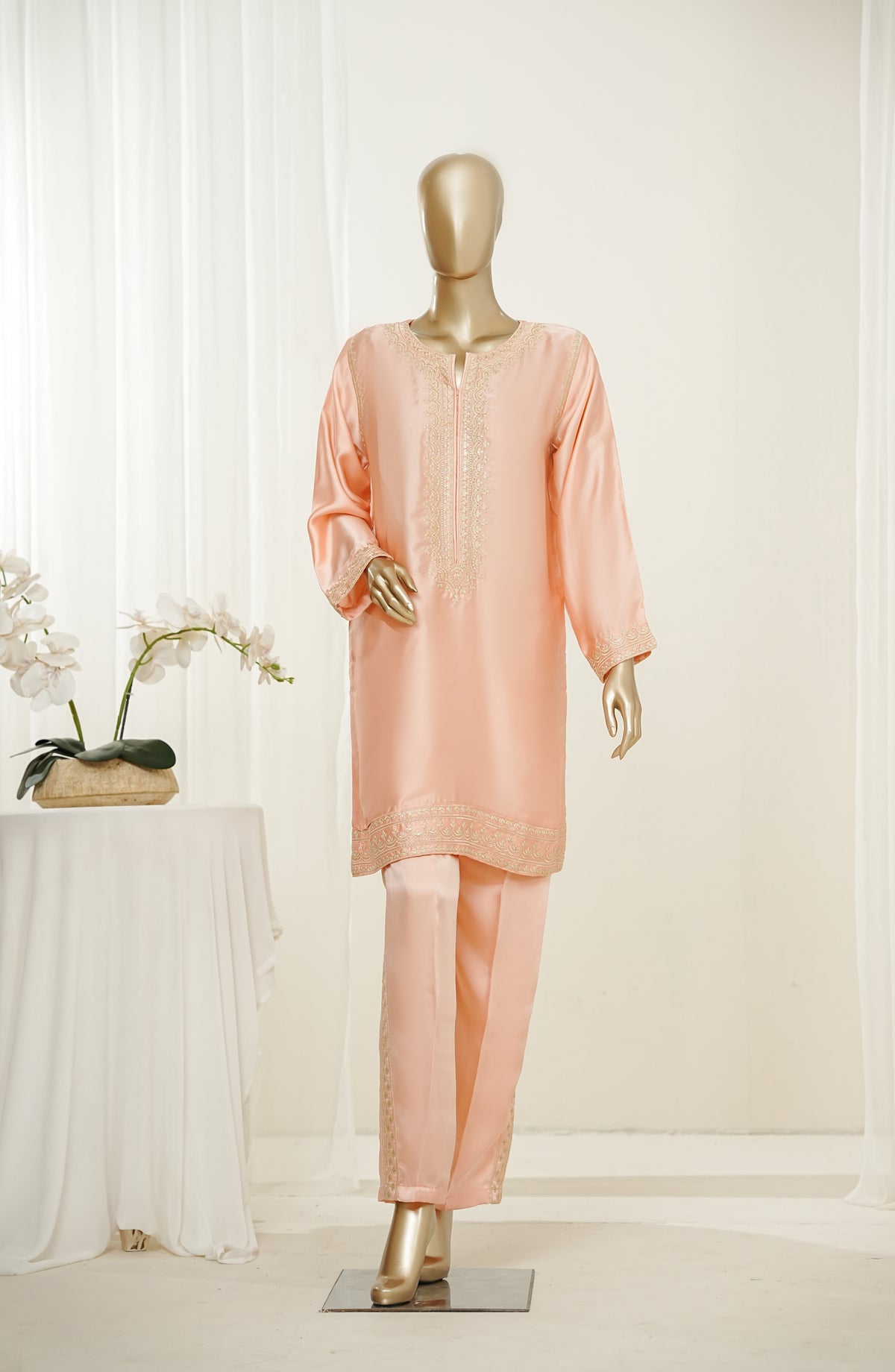 Mano Momal by Amna Khadija Embroidered Silk Stitched 2 Piece Suit - AKMM-02 - AM26OLM - Pink - Summer Collection