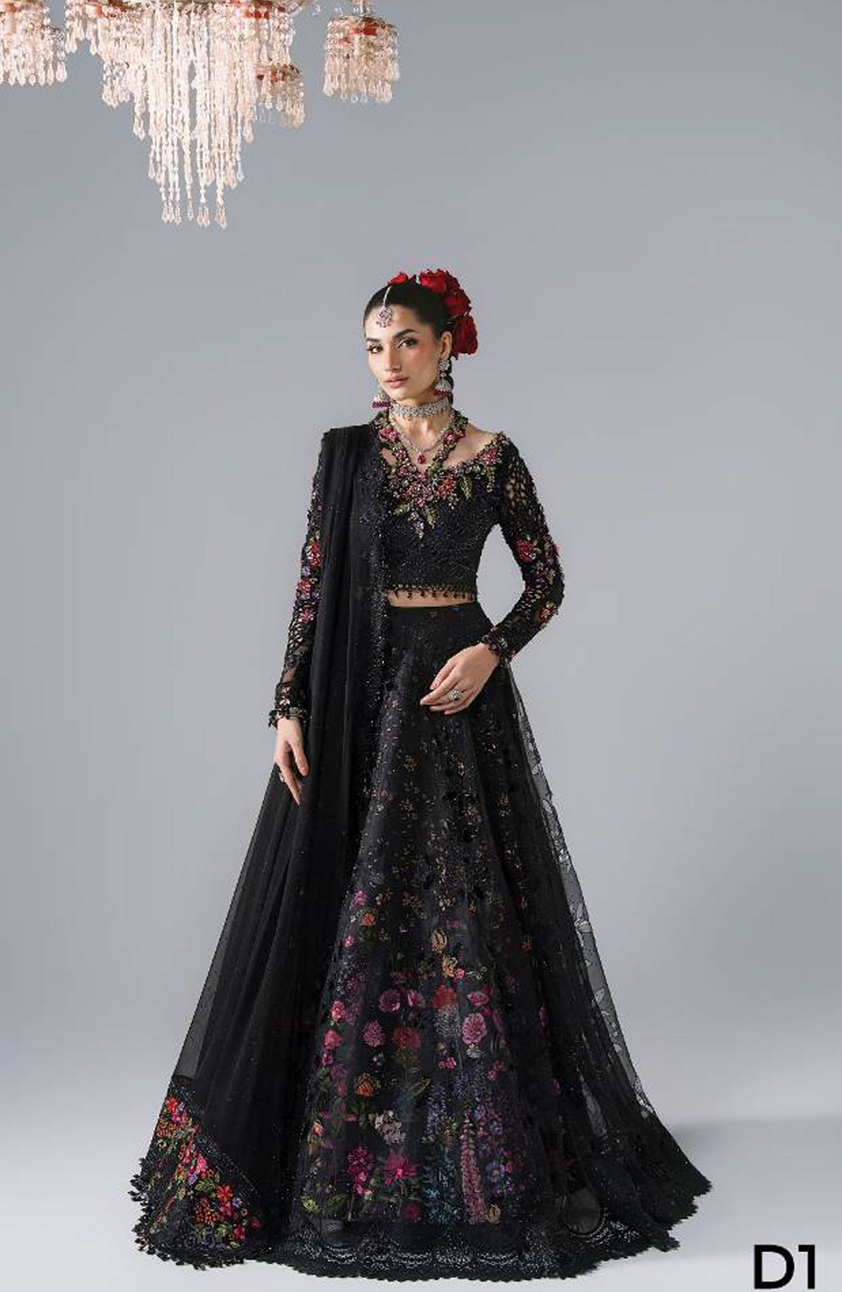 Maria B Luxury Embroidered Organza Unstitched 3 Piece Suit - D1 - MB26WED - Black - Wedding Collection