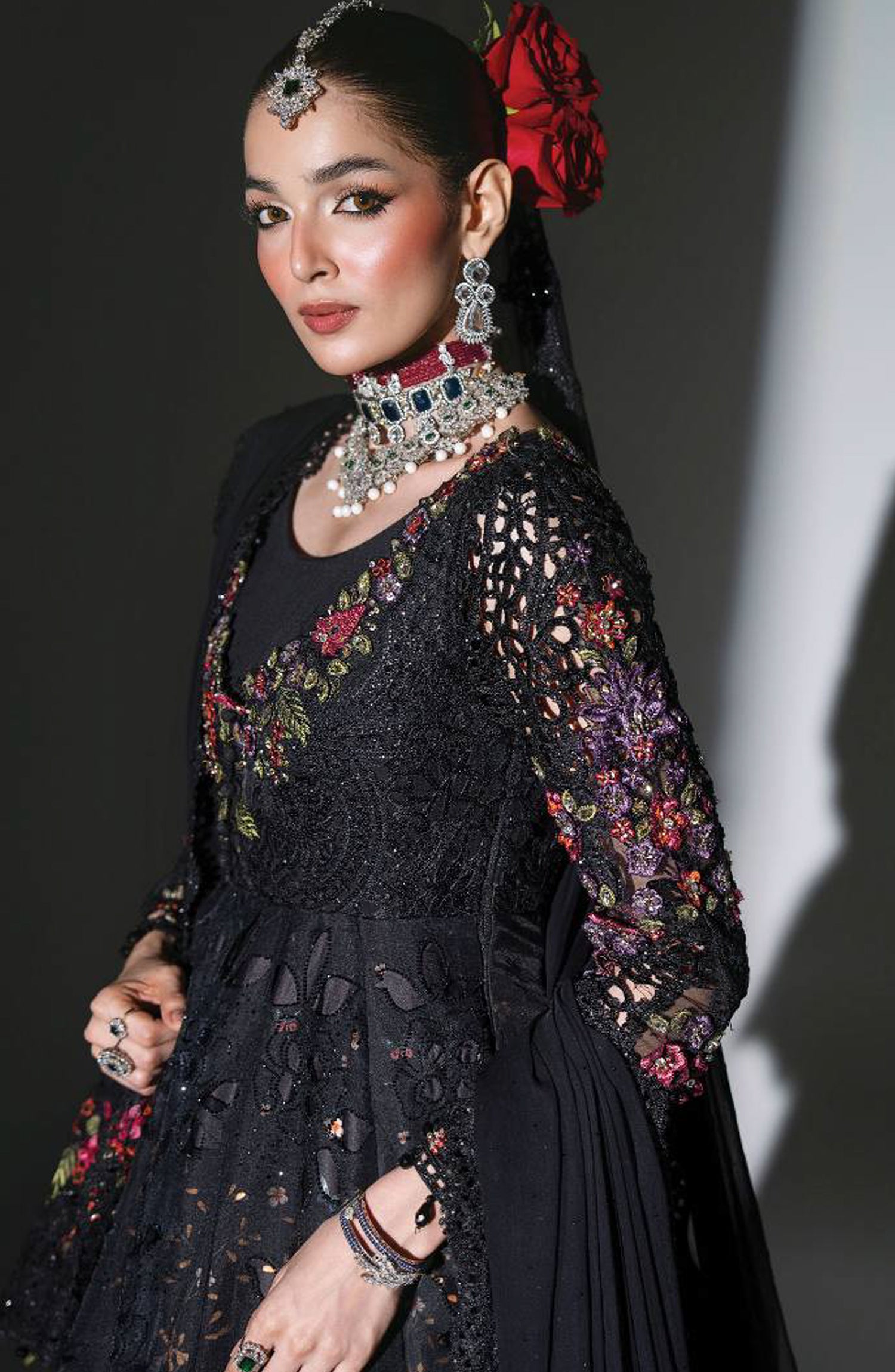 Maria B Luxury Embroidered Organza Unstitched 3 Piece Suit - D1 - MB26WED - Black - Wedding Collection