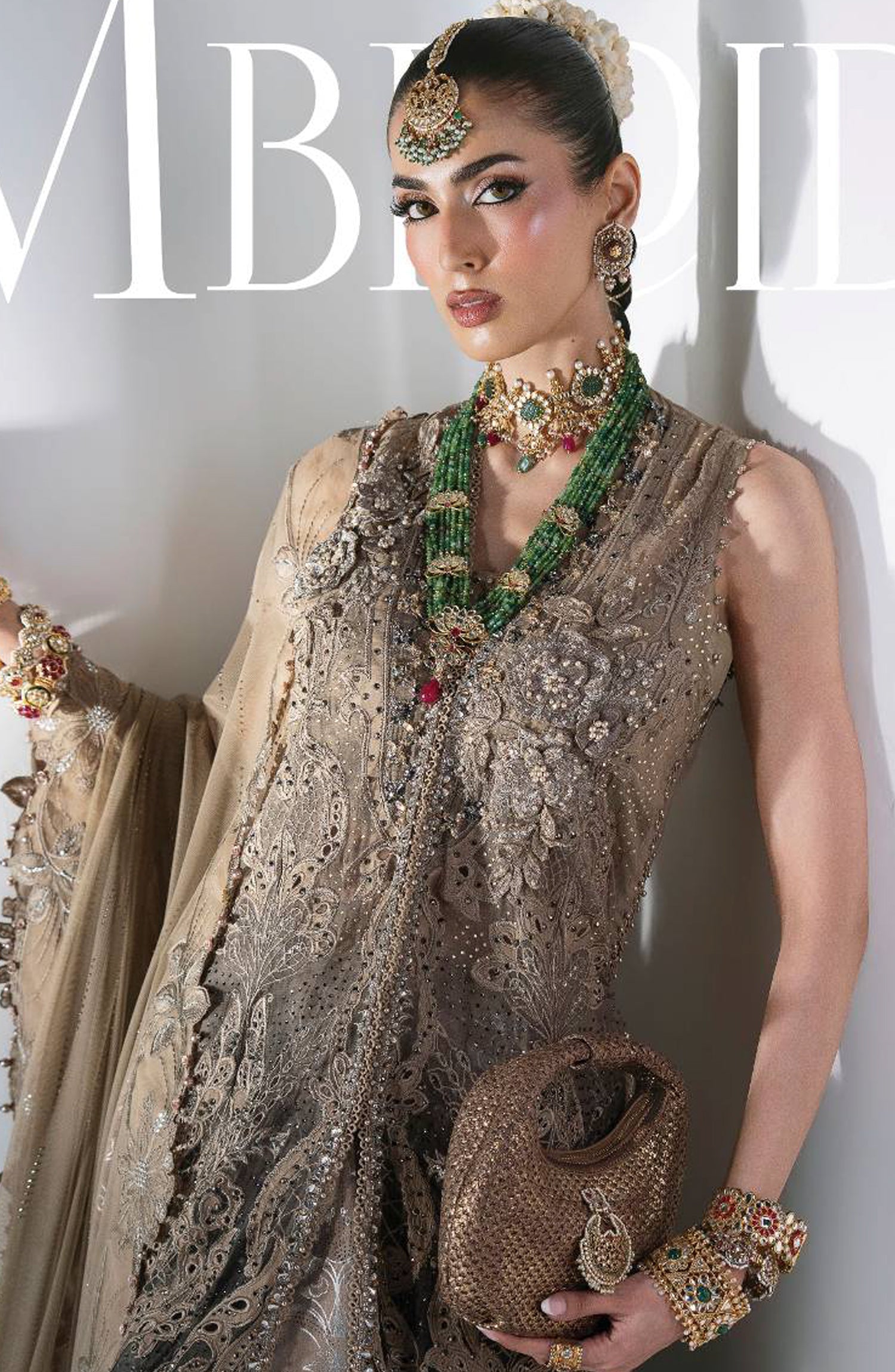 Maria B Luxury Embroidered Organza Unstitched 3 Piece Suit - D2 - MB26WED - Beige - Wedding Collection